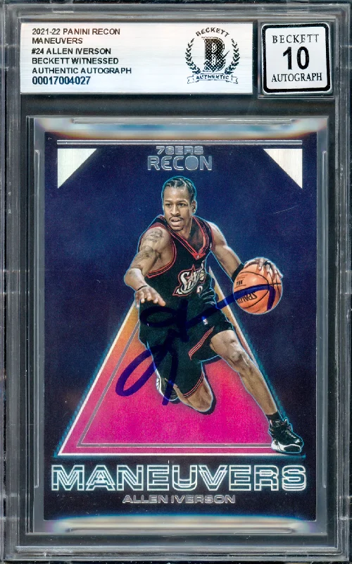 Allen Iverson Autographed 2021-22 Panini Recon Maneuvers Card #24 Philadelphia 76ers Auto Grade Gem Mint 10 Beckett BAS Witness #17004027