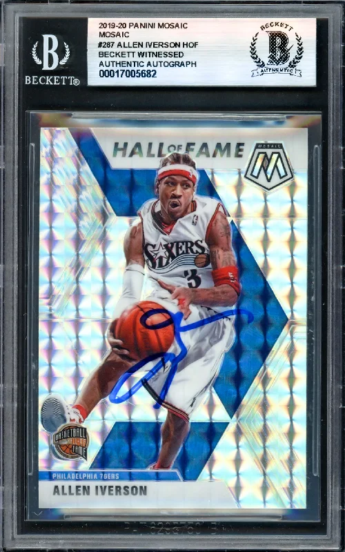 Allen Iverson Autographed 2019-20 Panini Mosaic Card #287 Philadelphia 76ers Beckett BAS Witness #17005682