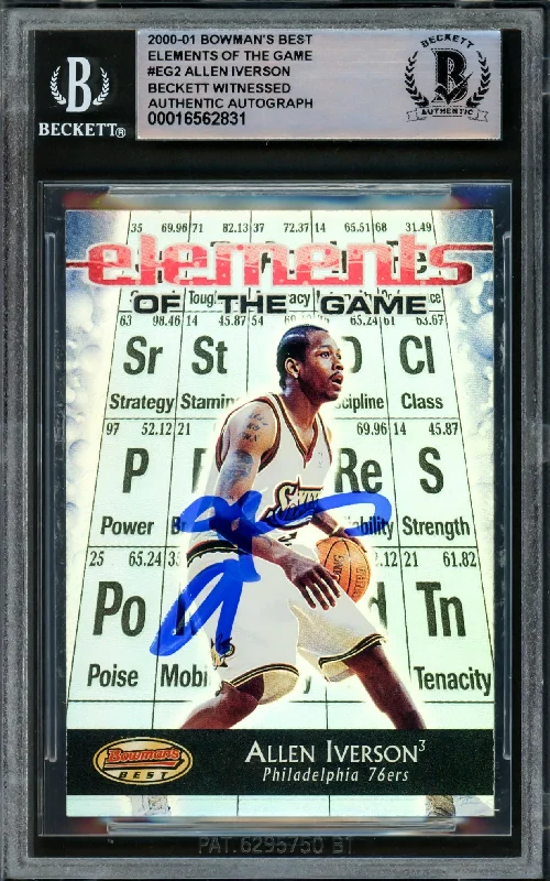 Allen Iverson Autographed 2000-01 Bowman's Best Elements Game Card #EG2 Philadelphia 76ers Beckett BAS Witnessed #16562831