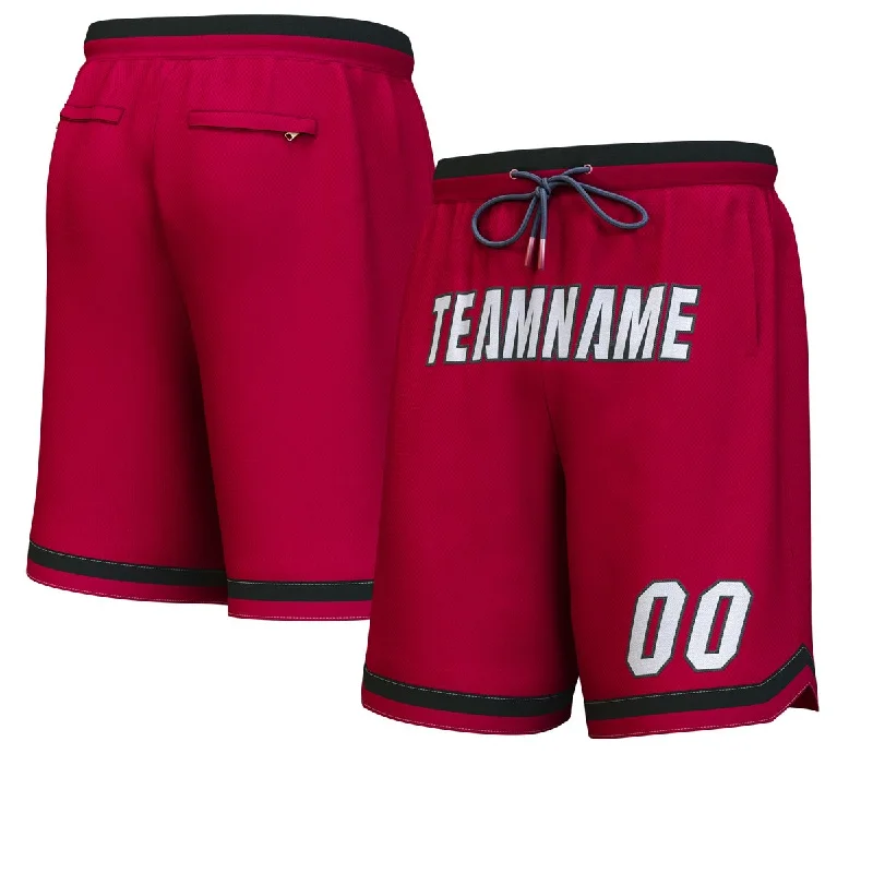 Custom Maroon White-Black Personalized Basketball Shorts