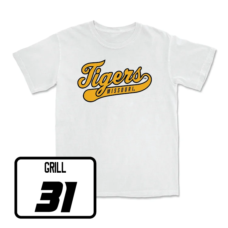 Men's Basketball White Script Comfort Colors Tee - Caleb Grill