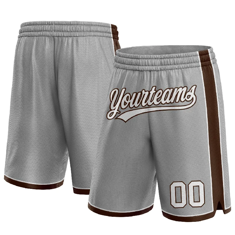 Custom Gray White-Brown Authentic Basketball Shorts