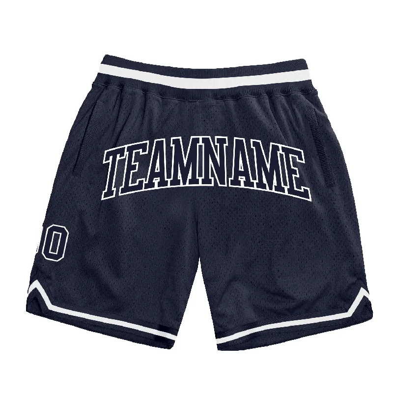 Custom Navy Navy-White Authentic Throwback Basketball Shorts