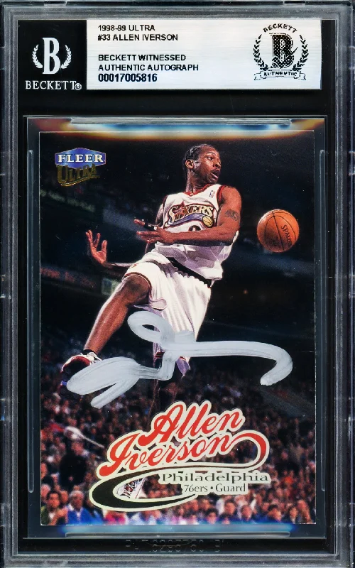 Allen Iverson Autographed 1998-99 Fleer Ultra Card #33 Card Philadelphia 76ers Beckett BAS Witness