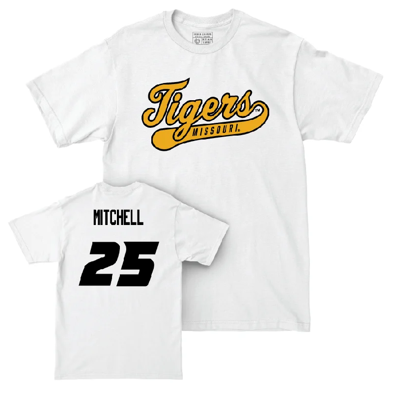 Men's Basketball White Script Comfort Colors Tee  - Mark Mitchell