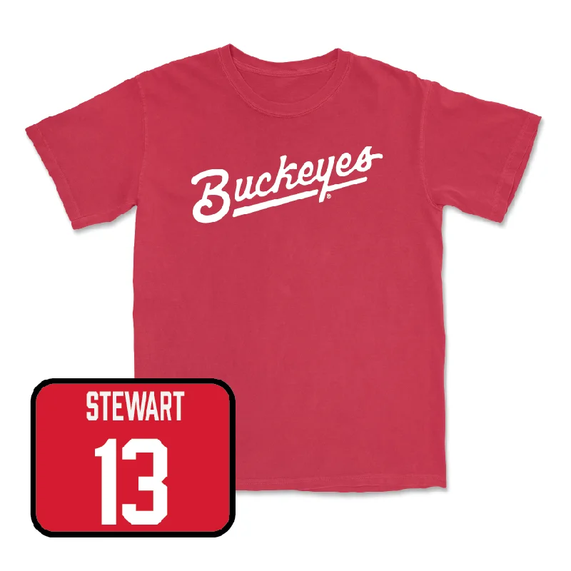 Red Men's Basketball Script Tee  - Sean Stewart